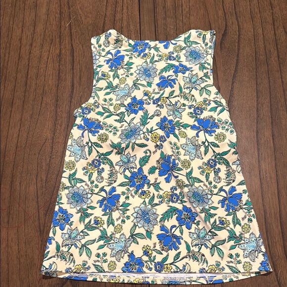 Lands' End Floral Blue Cream Swim Tank Top size 8 - Picture 4 of 7